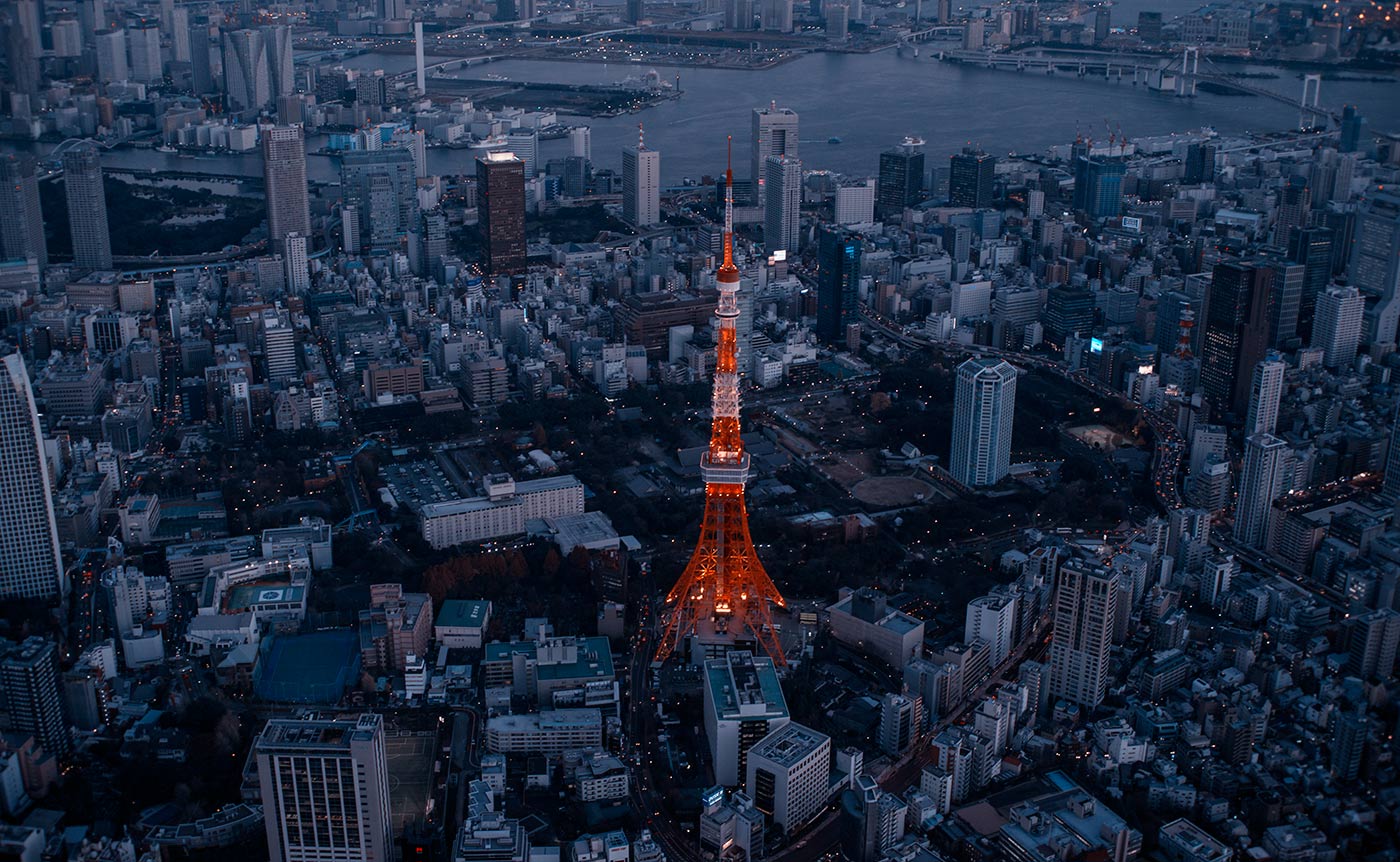 Tokyo Tower shot from a helicopter