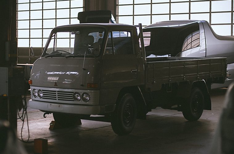 197s Mitsubishi Canter and Canter Eco D in a warehouse: part of the Fuso heritage truck collection